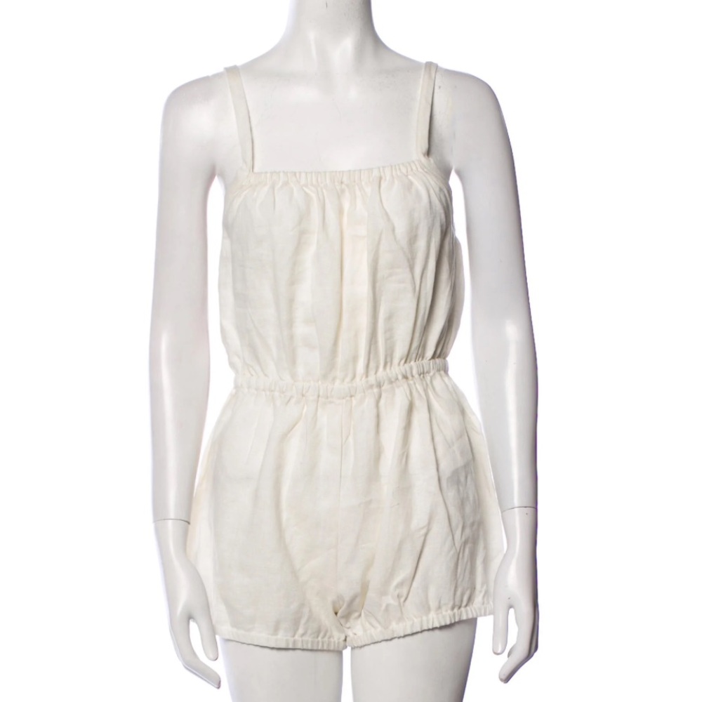 White / Cream Natural Linen Sleeveless Romper - Suzie Kondi Large